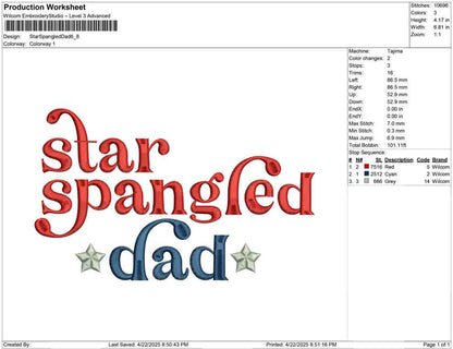Star Spangled Dad Embroidery Design: 4th of July, Father's Day (Digital Download)