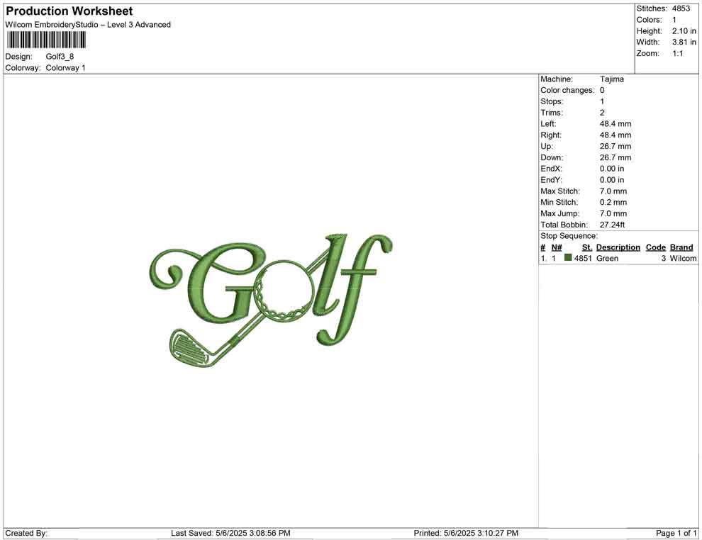 Golf Script Embroidery Design: Golfer Gift (Digital Download)