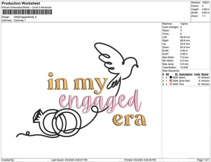 In My Engaged Era Embroidery Design: Wedding Rings & Dove (Digital Download)