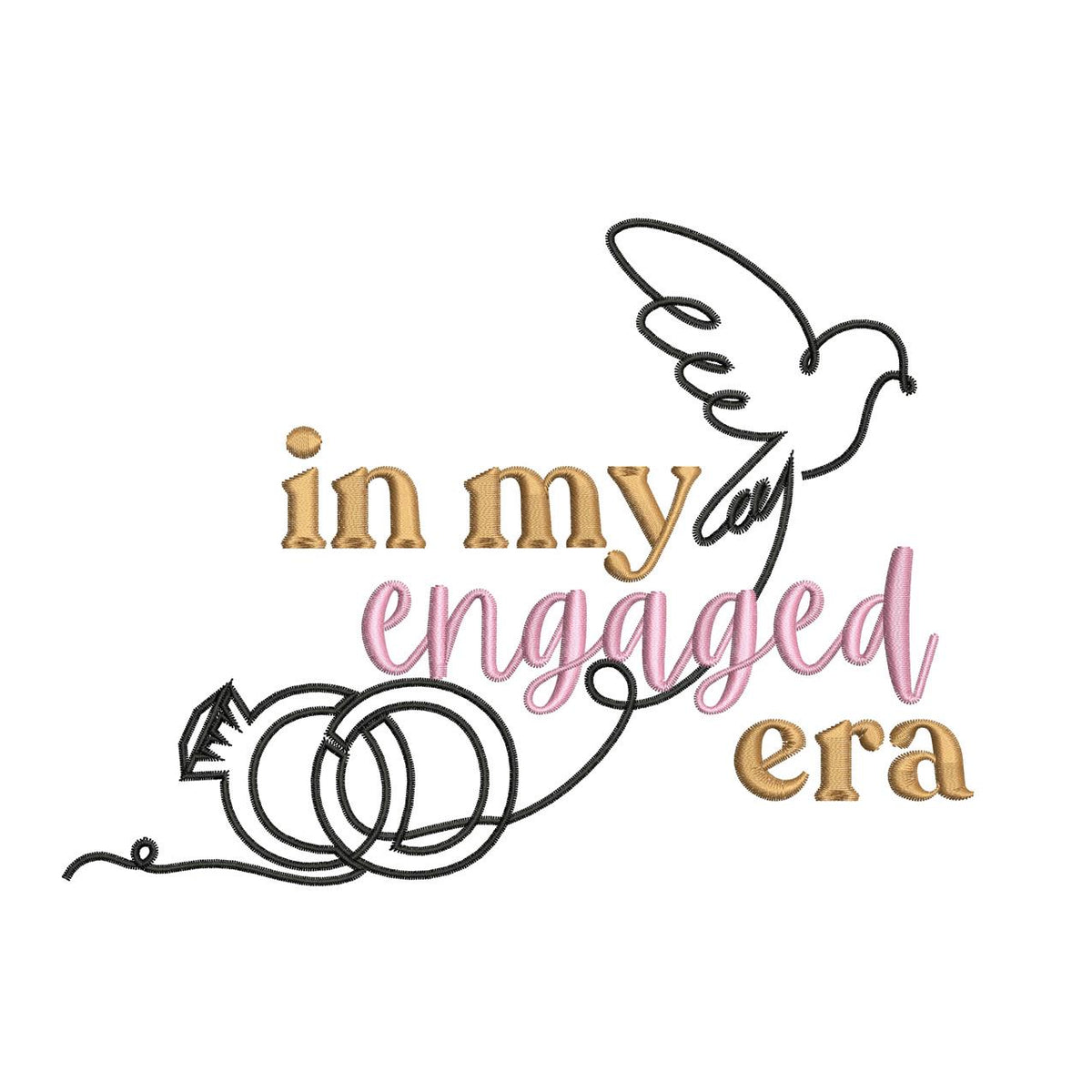 In My Engaged Era Embroidery Design: Wedding Rings & Dove (Digital Download)