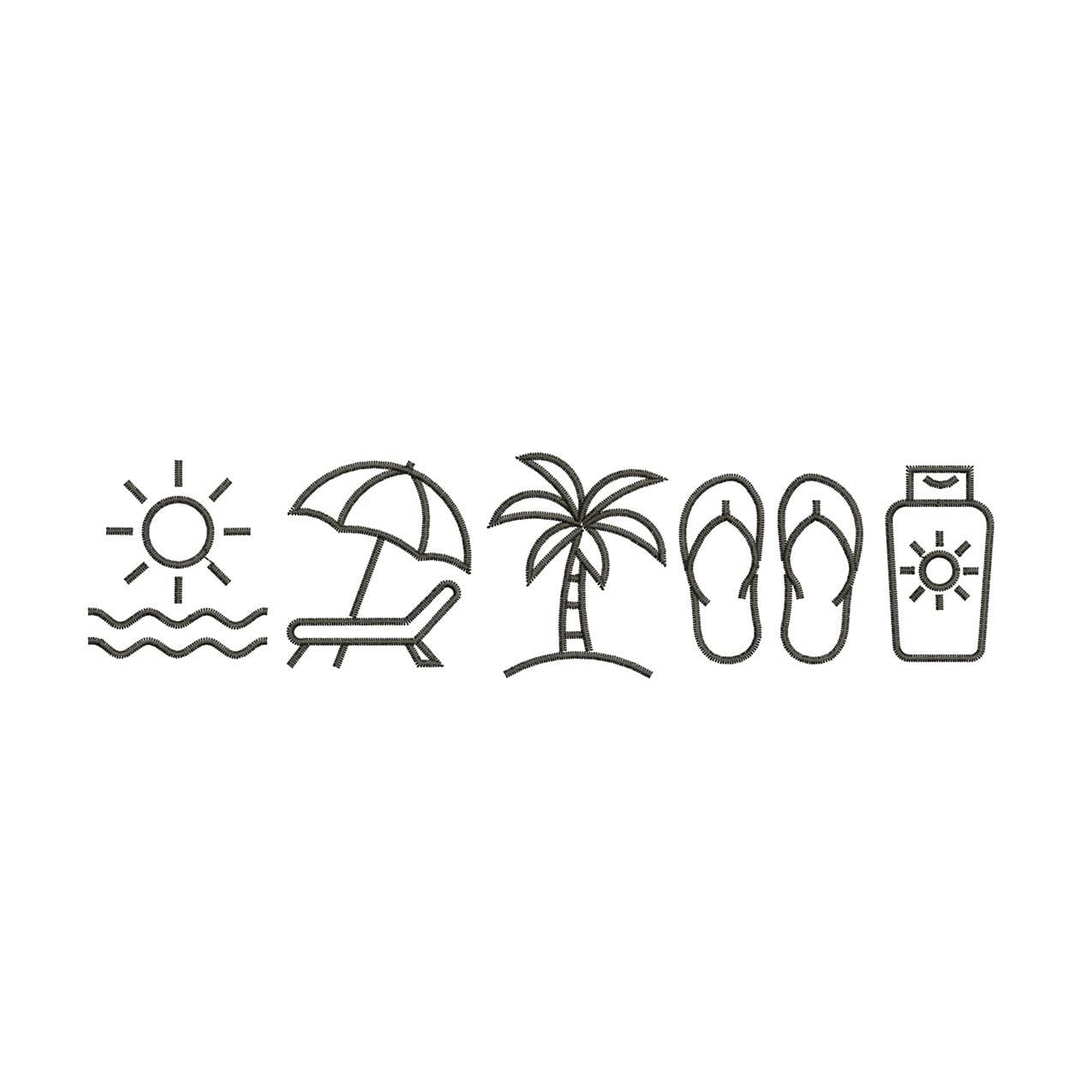 Beach Vacation Icon Set Embroidery Design: Summer Travel (Digital Download)