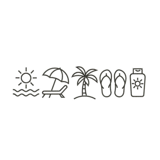 Beach Vacation Icon Set Embroidery Design: Summer Travel (Digital Download)