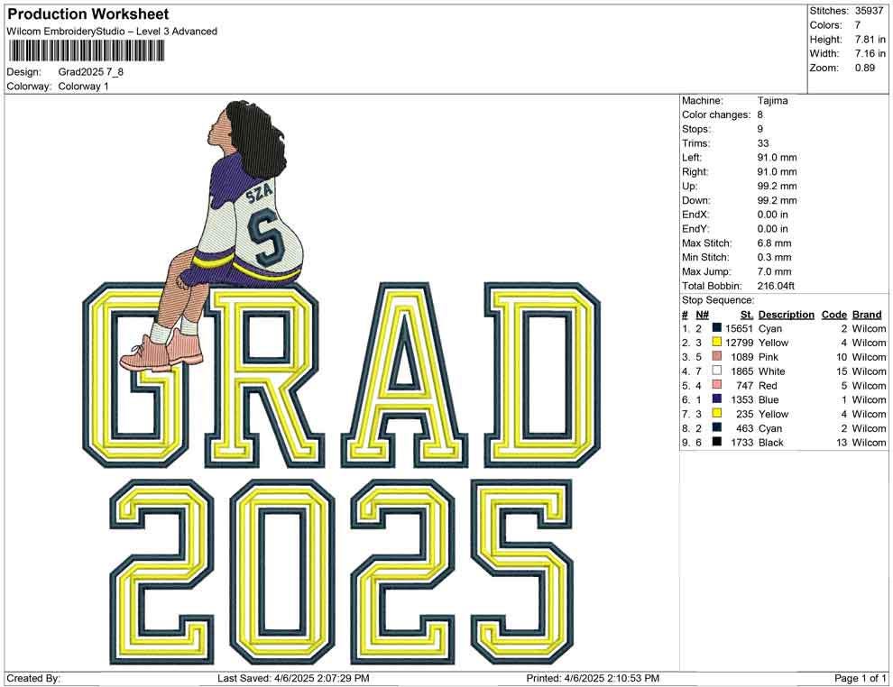 Grad 2025 Embroidery Design: Varsity Style Graduate (Digital Download)