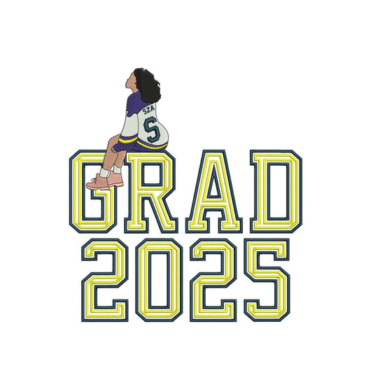 Grad 2025 Embroidery Design: Varsity Style Graduate (Digital Download)