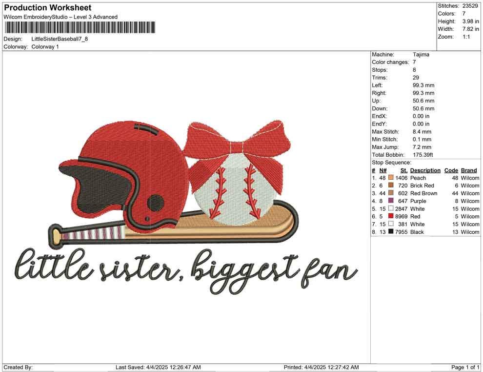 Little Sister Baseball Fan Embroidery Design (Digital Download) (DST PES EXP File and more)