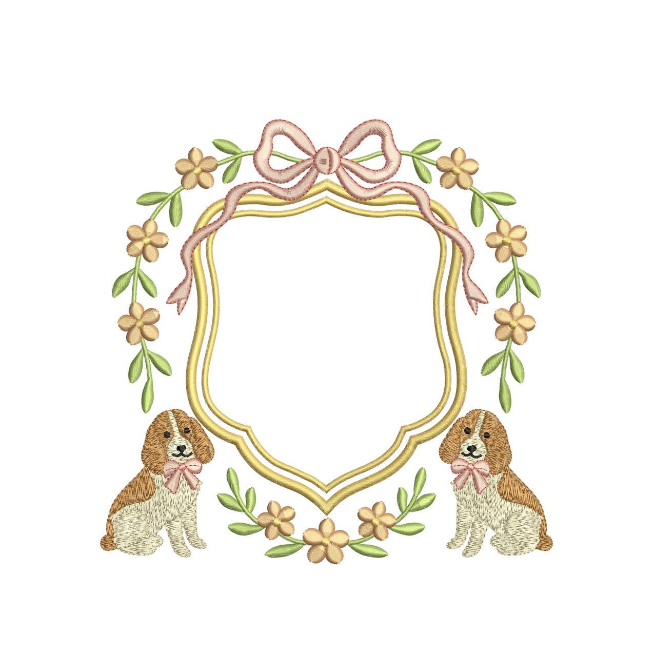 Dog Ribbon Crest Frame Embroidery Design Baby Banner Crest Frame Embroidery File Newborn Birthday Frame DST Wedding Crest Frame Embroidery