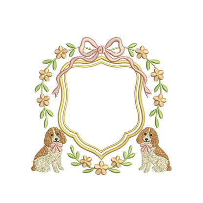 Dog Ribbon Crest Frame Embroidery Design Baby Banner Crest Frame Embroidery File Newborn Birthday Frame DST Wedding Crest Frame Embroidery