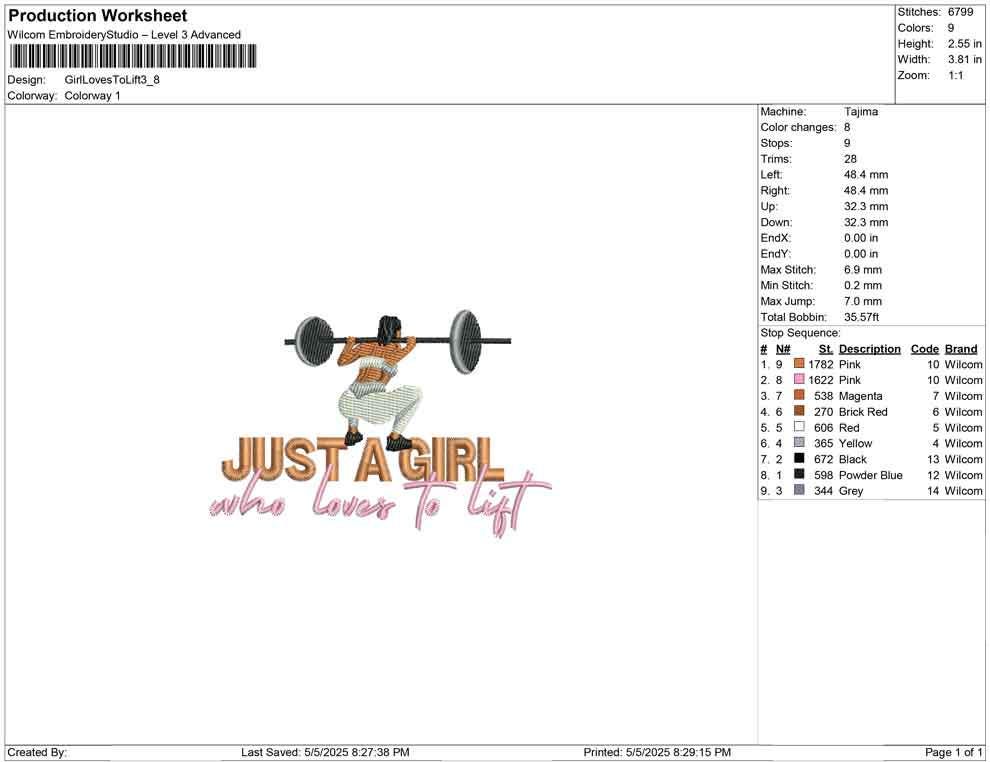 Gym Girl Embroidery Designs: Just A Girl Who Loves To Lift Embroidery File Female Weightlifting Machine Embroidery File