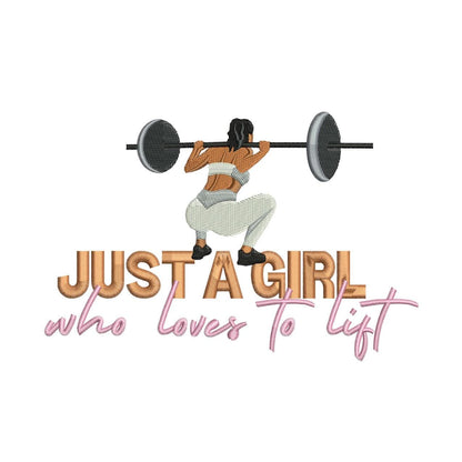 Gym Girl Embroidery Designs: Just A Girl Who Loves To Lift Embroidery File Female Weightlifting Machine Embroidery File