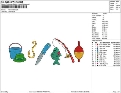 Fishing Tools Embroidery Design: Fisherman Gear Motif (Digital Download)