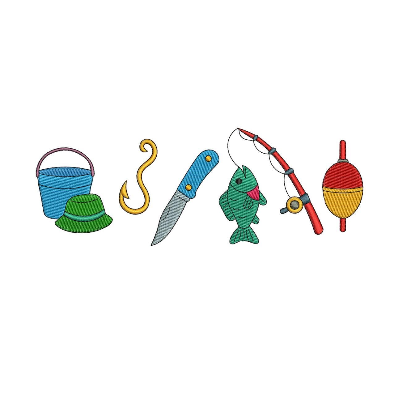 Fishing Tools Embroidery Design: Fisherman Gear Motif (Digital Download)