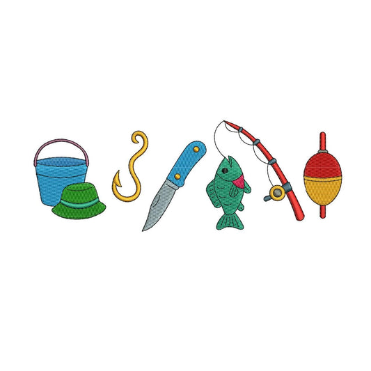 Fishing Tools Embroidery Design: Fisherman Gear Motif (Digital Download)