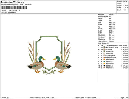 Mallard Duck Crest Embroidery Design: Banner Frame Machine Embroidery File Rustic Embroidery Crest (DST, PES, EXP more) Digital Download