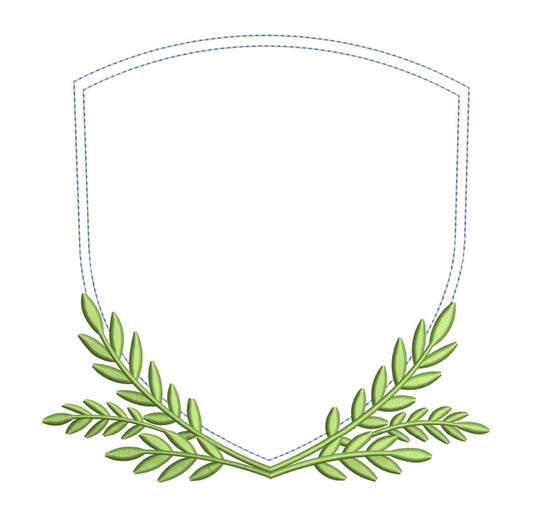 Leaf Crest Frame Embroidery Design: Baby Door Hanger Machine Embroidery File Simple Wedding Banner Embroidery Crest Frame (Digital Download)