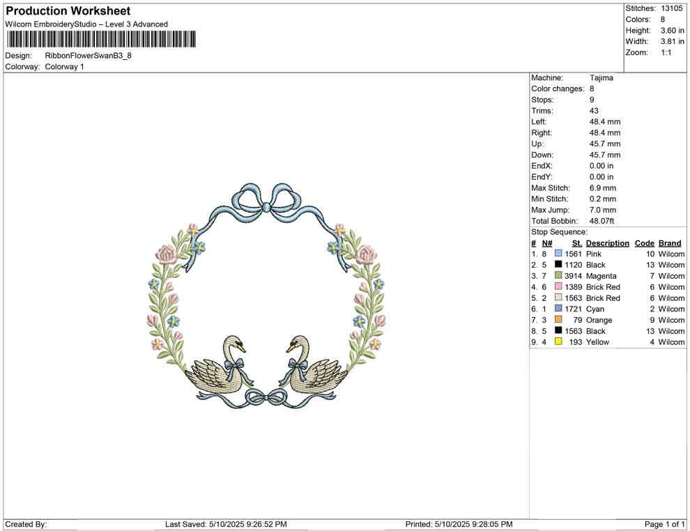Swan Floral Frame Embroidery Design: Elegant Wedding Nursery Decor (Digital Download)