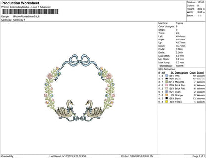 Swan Floral Frame Embroidery Design: Elegant Wedding Nursery Decor (Digital Download)