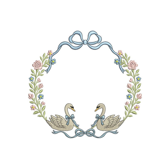 Swan Floral Frame Embroidery Design: Elegant Wedding Nursery Decor (Digital Download)