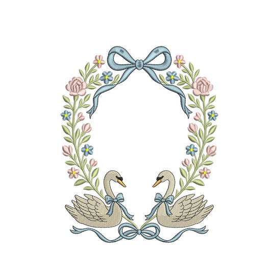 Swan Floral Frame Embroidery Design: Wedding Nursery Decor (Digital Download)