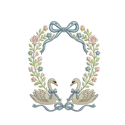 Swan Floral Frame Embroidery Design: Wedding Nursery Decor (Digital Download)