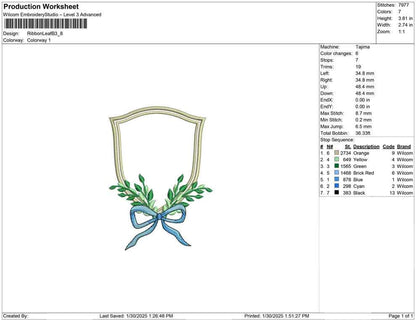 Heirloom Crest Frame Embroidery Design Leafy Ribbon Banner Frame Embroidery File DST Bow Leaf Crest Frame Embroidery File PES Baby Banner