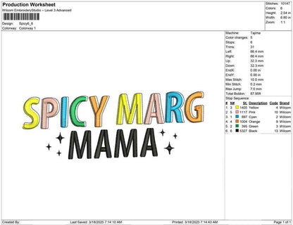 Spicy Marg Mama Embroidery Design: Fun Cocktail Embroidery (Digital Download)