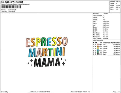 Espresso Martini Embroidery Designs: Mom Embroidery File Fun Cocktail Mama Embroidery Design (Digital Download)