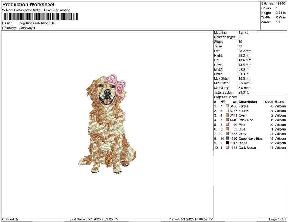 Golden Retriever Embroidery Design: Dog with Pink Bow (PES DST EXP more) Dog Machine Embroidery File