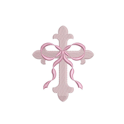 Christmas Embroidery Designs: Christmas Cross Ribbon Machine Embroidery File Catholic Christening Embroidery File (DST, PES, JEF, more)