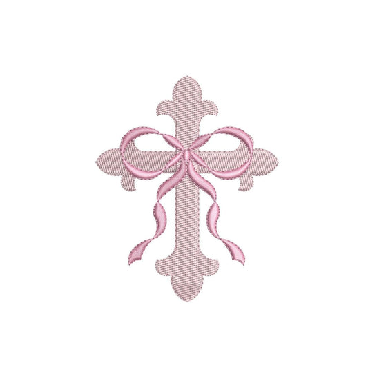 Christmas Embroidery Designs: Christmas Cross Ribbon Machine Embroidery File Catholic Christening Embroidery File (DST, PES, JEF, more)