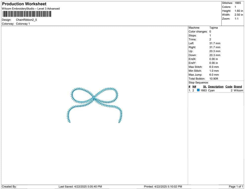 Chain Stitch Bow Embroidery Design: Ribbon Machine File (DST, PES, EXP, more)
