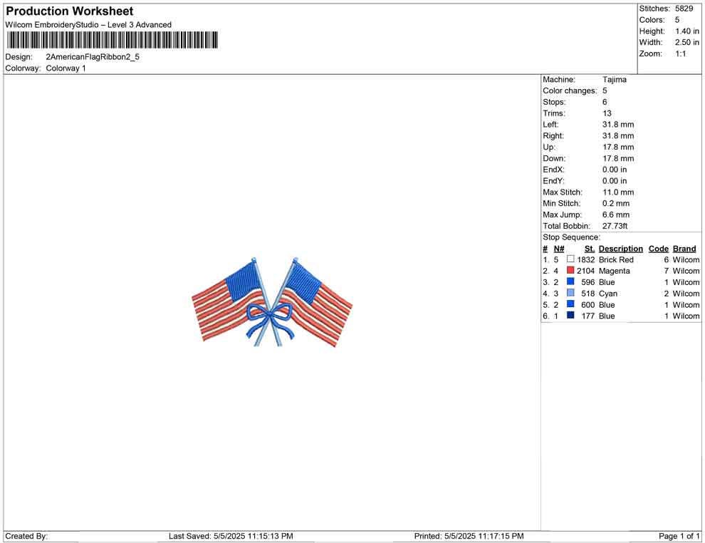 American Flags with Bow Embroidery Design: Patriotic Machine File (Digital Download)