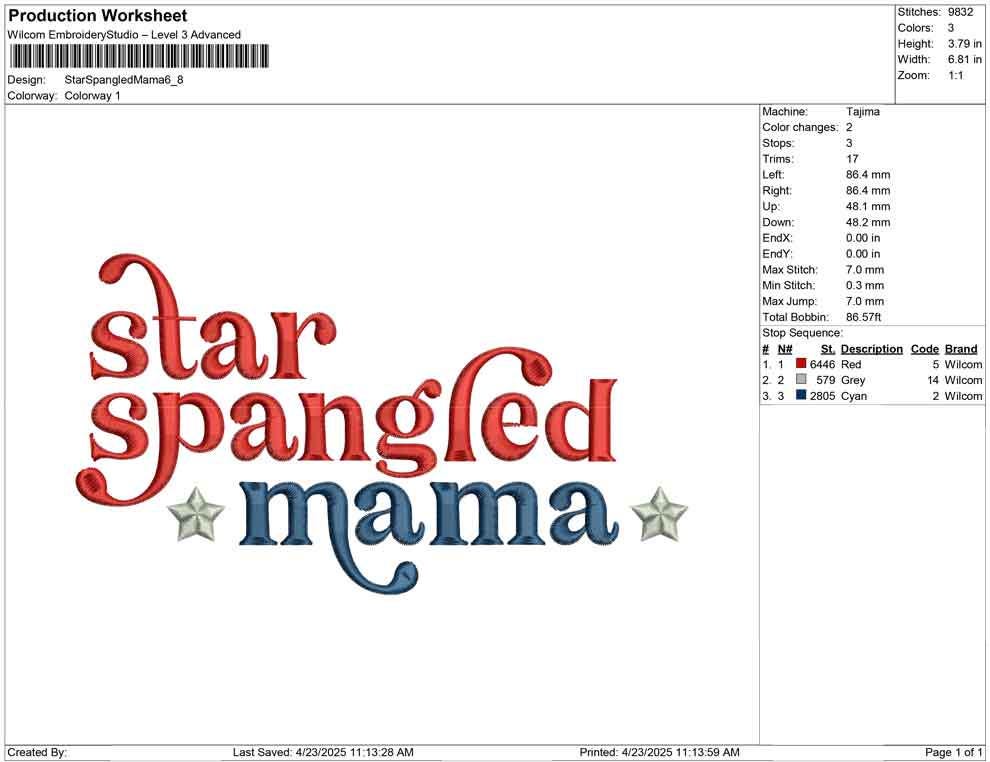 Star Spangled Mama Embroidery Design: 4th of July (Digital Download)