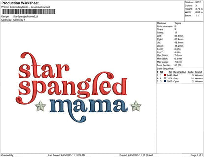 Star Spangled Mama Embroidery Design: 4th of July (Digital Download)