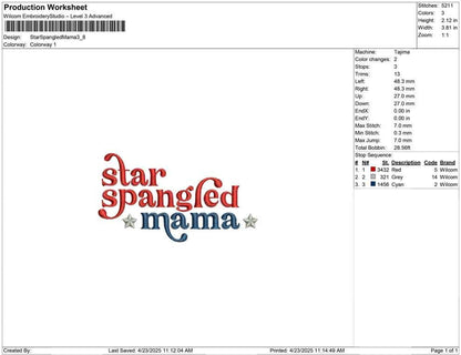 Star Spangled Mama Embroidery Design: 4th of July (Digital Download)