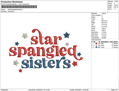 Star Spangled Sisters Embroidery Design: 4th of July (Digital Download)
