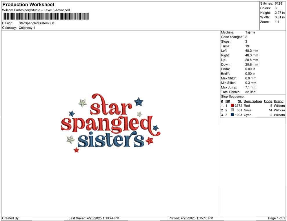 Star Spangled Sisters Embroidery Design: 4th of July (Digital Download)
