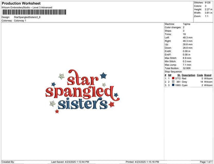 Star Spangled Sisters Embroidery Design: 4th of July (Digital Download)