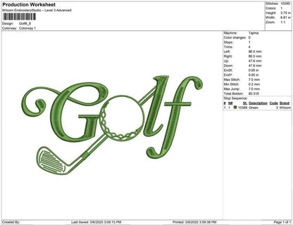 Golf Script Embroidery Design: Golfer Gift (Digital Download)