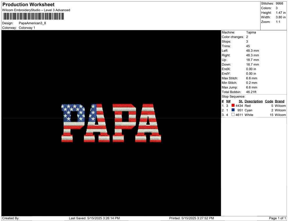 Father's Day Embroidery Designs: American Flag Papa Machine Embroidery File For Patriotic Dad (Digital Download)