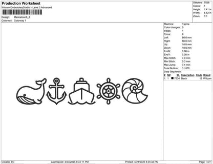 Nautical Line Art Embroidery Design: Ocean Icons (Digital Download)