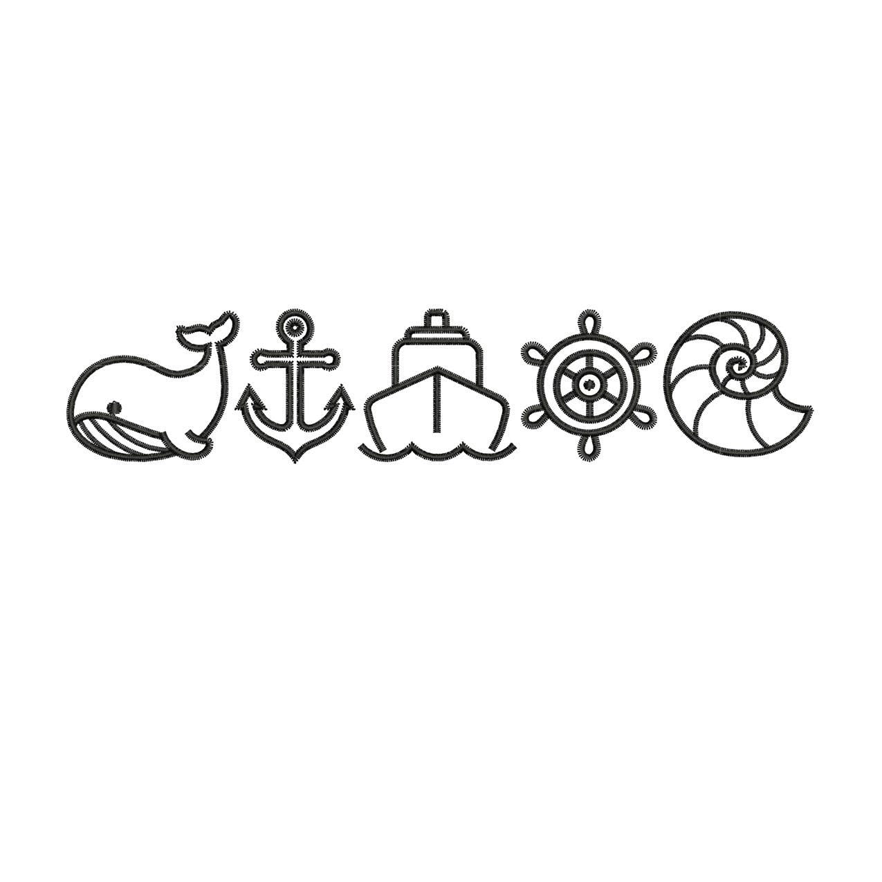 Nautical Line Art Embroidery Design: Ocean Icons (Digital Download)