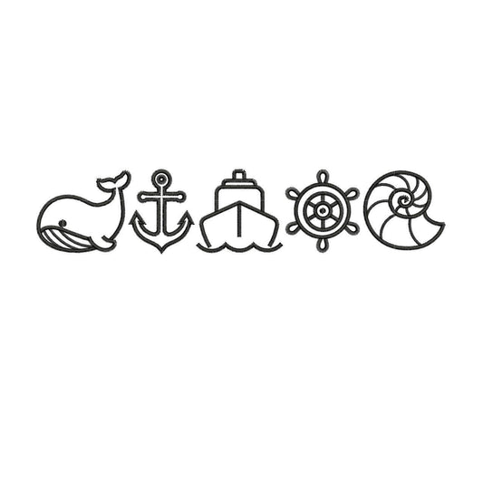 Nautical Line Art Embroidery Design: Ocean Icons (Digital Download)