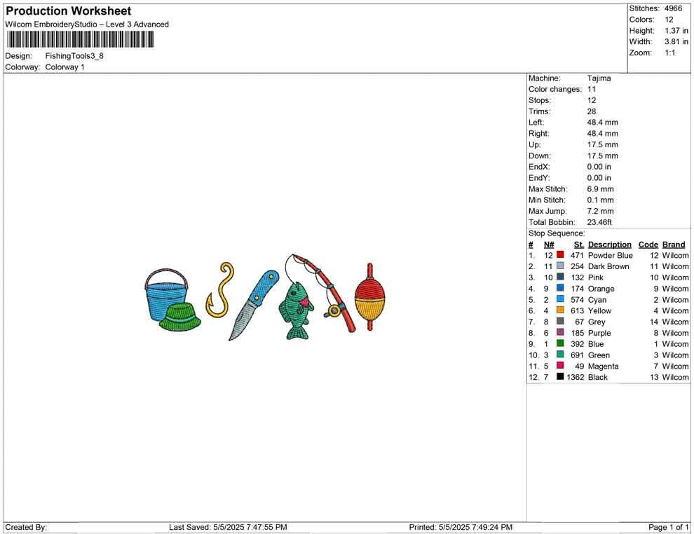 Fishing Tools Embroidery Design: Fisherman Gear Motif (Digital Download)
