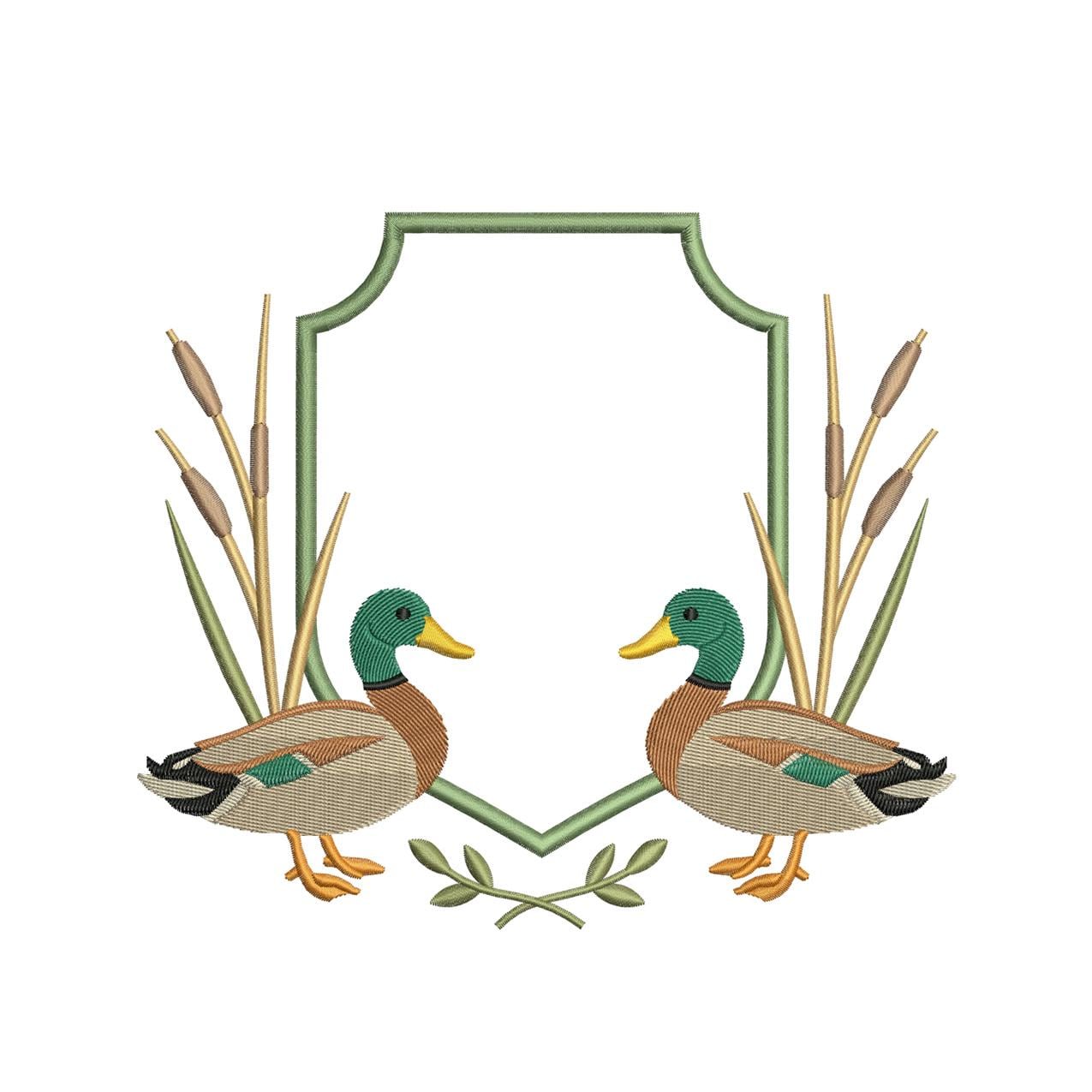 Mallard Duck Crest Embroidery Design: Banner Frame Machine Embroidery File Rustic Embroidery Crest (DST, PES, EXP more) Digital Download