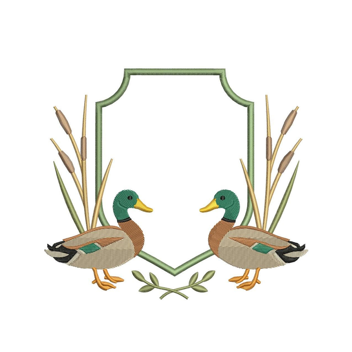 Mallard Duck Crest Embroidery Design: Banner Frame Machine Embroidery File Rustic Embroidery Crest (DST, PES, EXP more) Digital Download