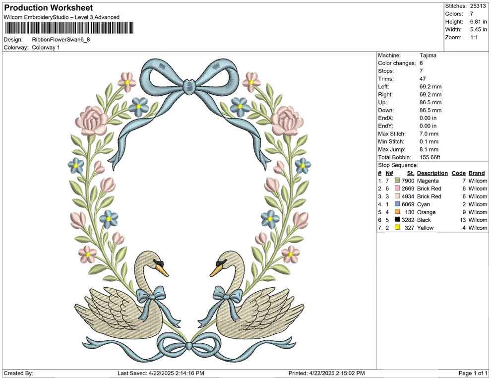 Swan Floral Frame Embroidery Design: Wedding Nursery Decor (Digital Download)