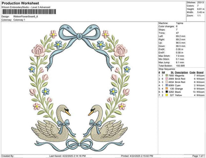 Swan Floral Frame Embroidery Design: Wedding Nursery Decor (Digital Download)