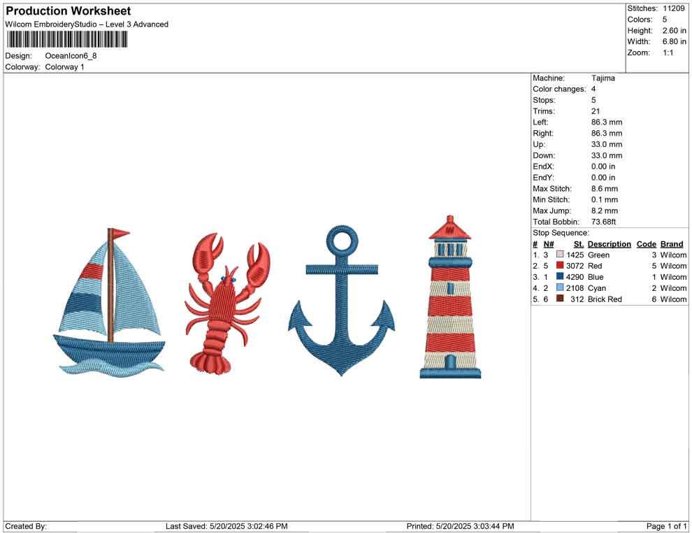 Nautical Icon Embroidery Design: Sailboat, Lobster, Anchor, Lighthouse (Digital Download)