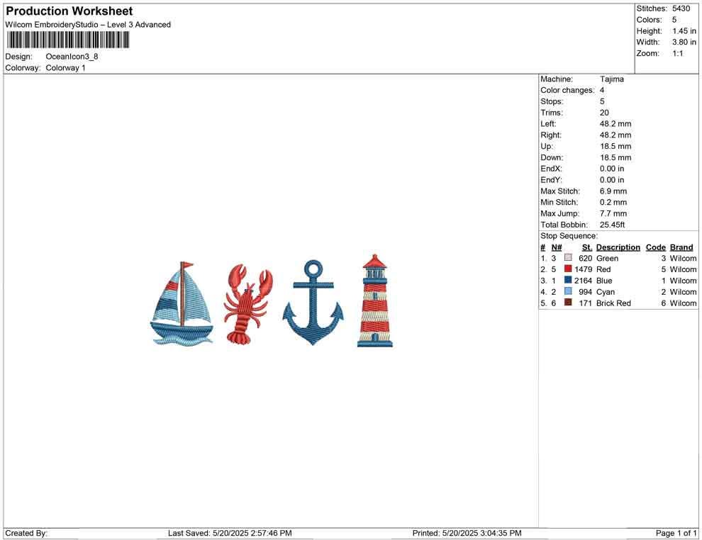 Nautical Icon Embroidery Design: Sailboat, Lobster, Anchor, Lighthouse (Digital Download)
