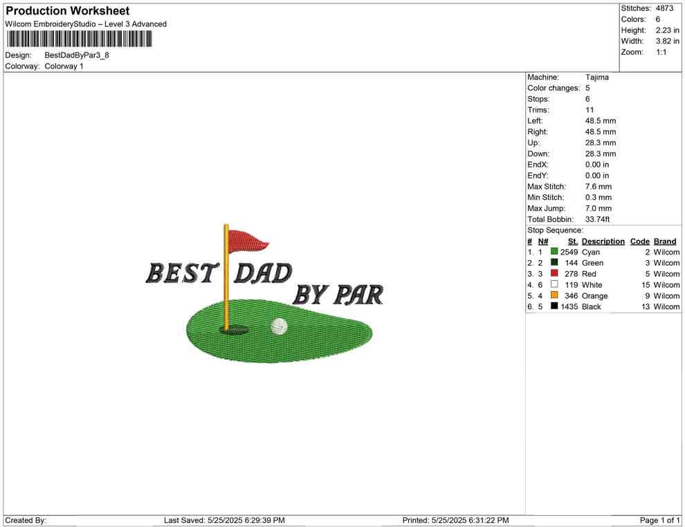 Golf Dad Embroidery Design Golfer Dad Machine Embroidery File DST Golf Fathers Day PES Fathers Day Golf Embroidery EXP Best Dad By Par Funny